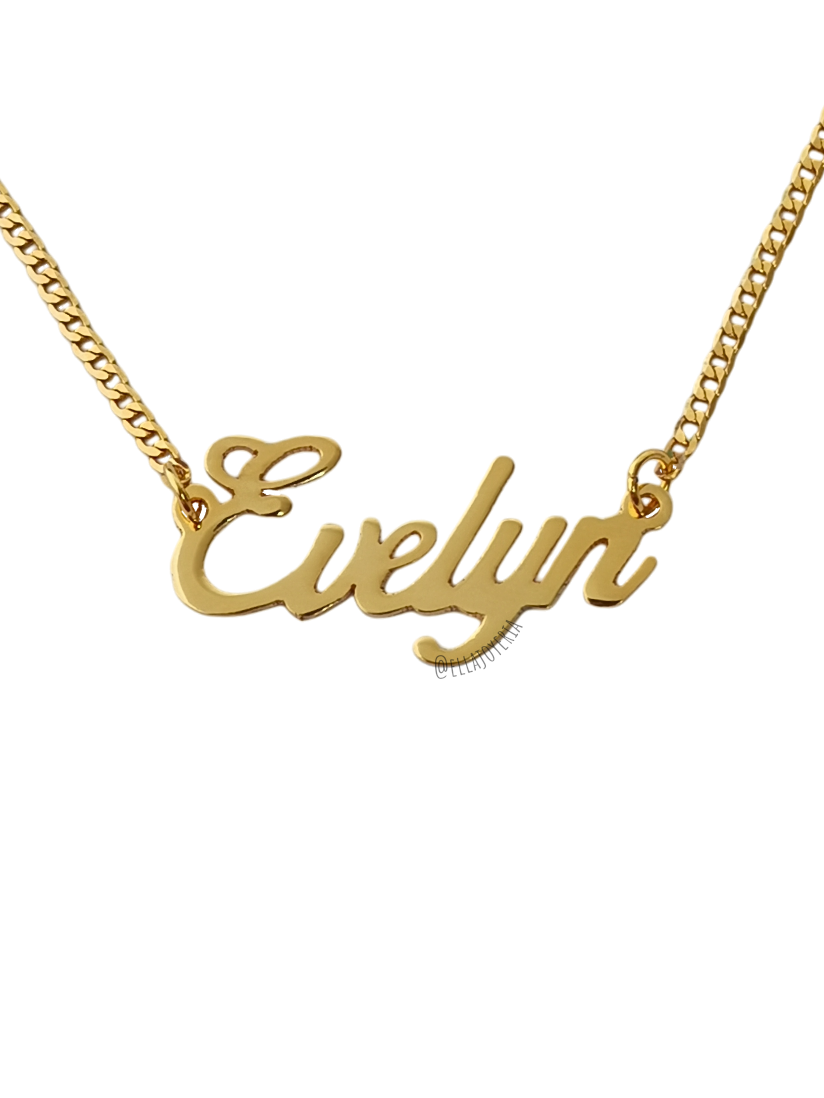 Evelyn, collar de nombre personalizado, chapa de oro