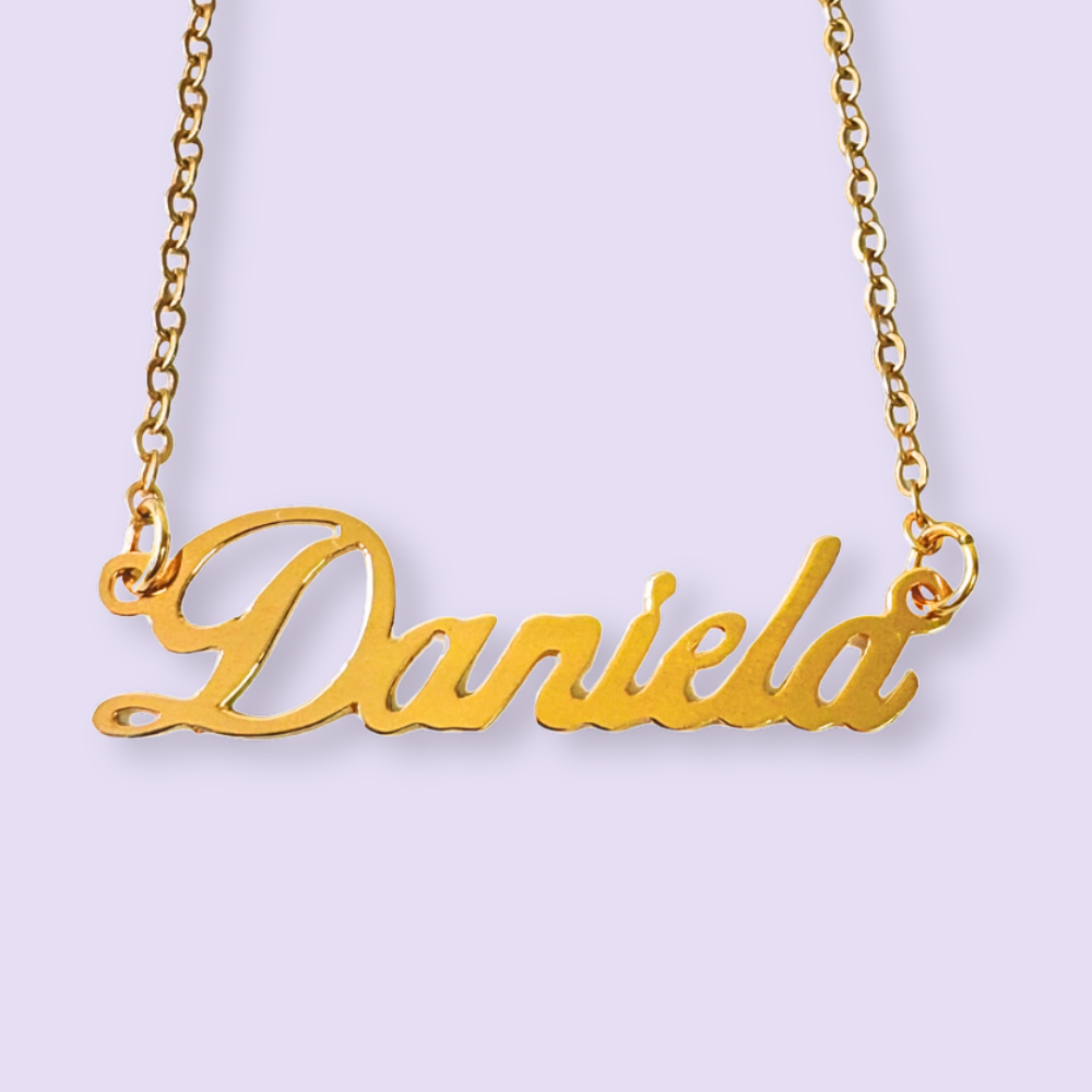 Collar de nombre, accesorio personalizado, cadena de chapa de oro